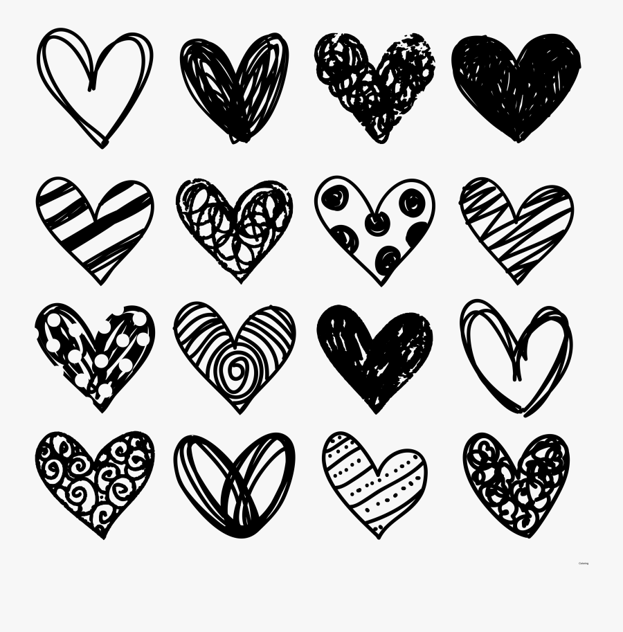 Transparent Heart Doodle Png - Black And White Hearts Clipart, Transparent Clipart