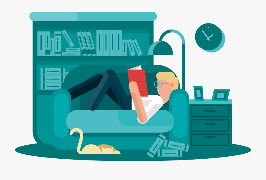 Lie On Sofa Illustration Book The Reading Clipart, Transparent Clipart