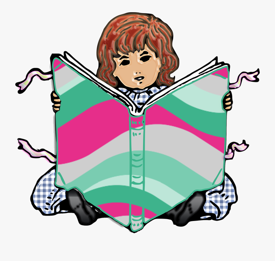 Boy Book Reading - Black And White Cartoon Reading Book, Transparent Clipart