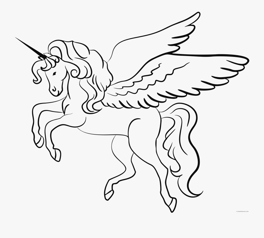 Winged Unicorn Line Art - Unicorn Black And White Clipart, Transparent Clipart