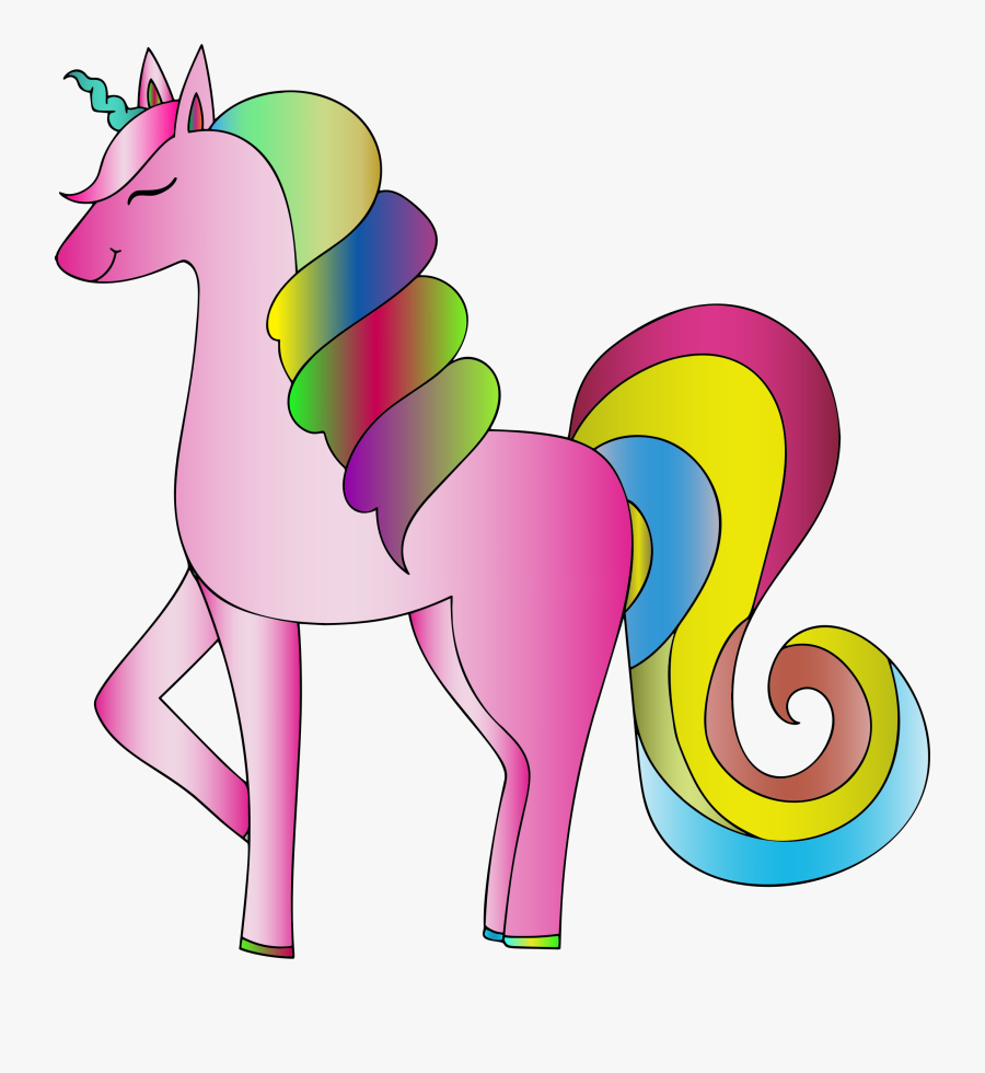 Cute Happy Unicorn Line Art Colored - Unicorn Colorful Png, Transparent Clipart