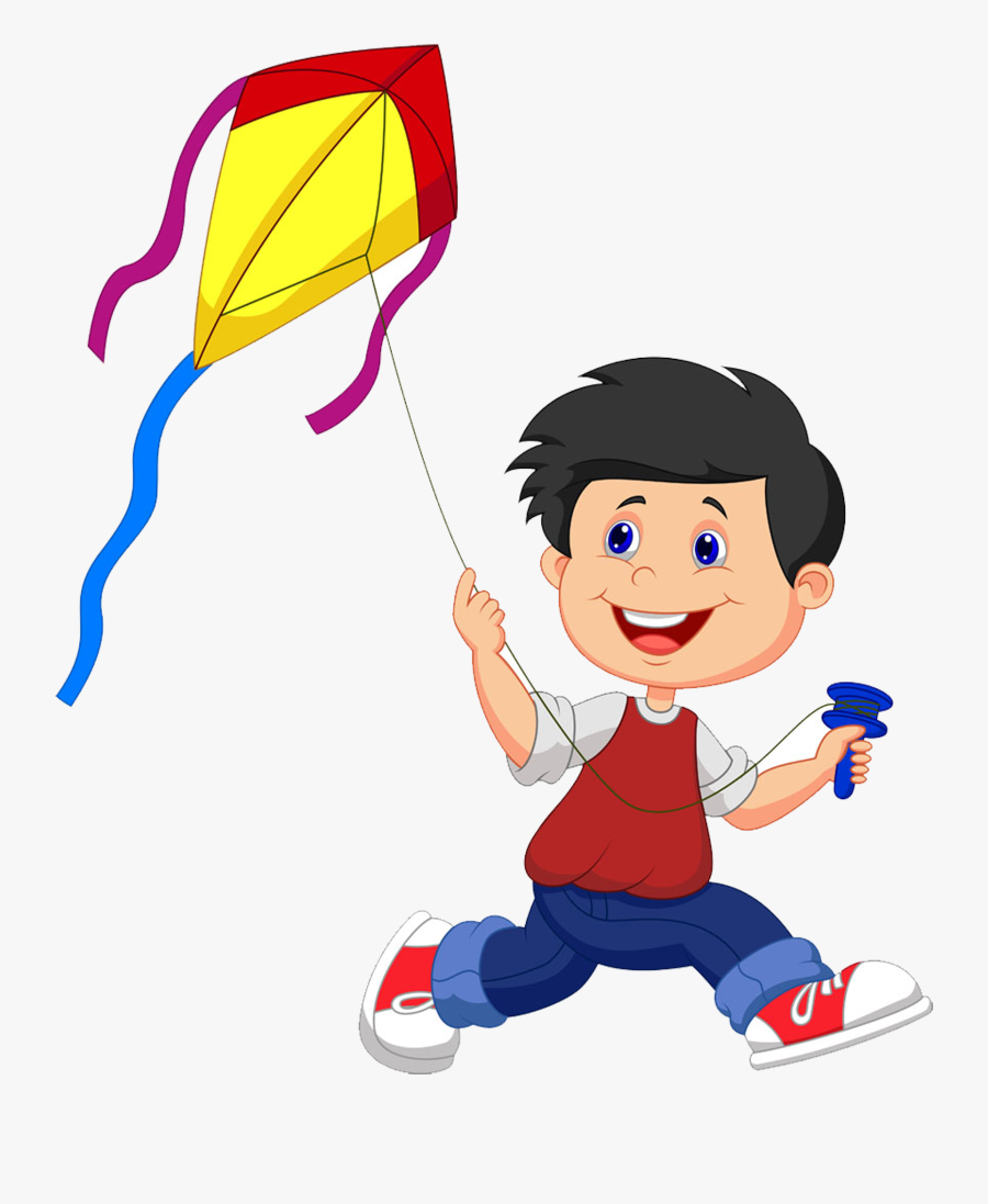 Black And White Stock Cartoon Illustration Small People - Fly A Kite Cartoon, Transparent Clipart