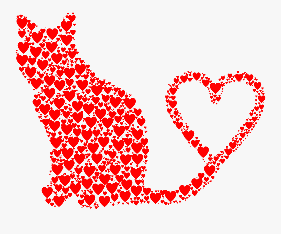 Cat 2 Silhouette Heart Tail Hearts Clip Art Line Of - Cat With Hearts Png, Transparent Clipart