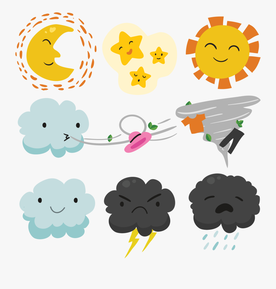 Transparent Windy Weather Clipart - Cute Weather Vector Png, Transparent Clipart