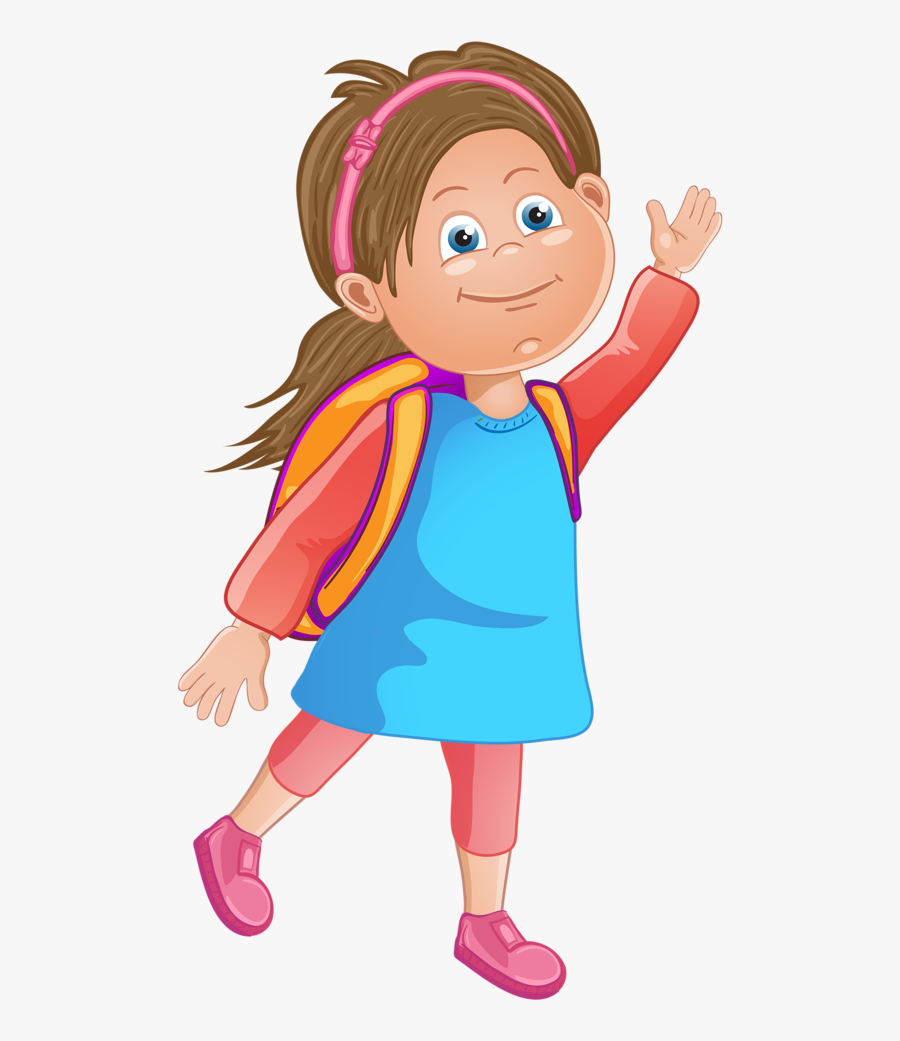 Kids Playing Kite Clipart - School Girl Clipart Png Animated, Transparent Clipart