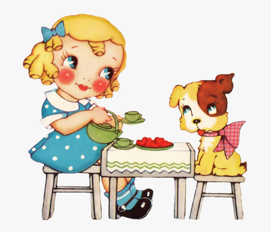 Little Girls Tea Party Clipart, Transparent Clipart