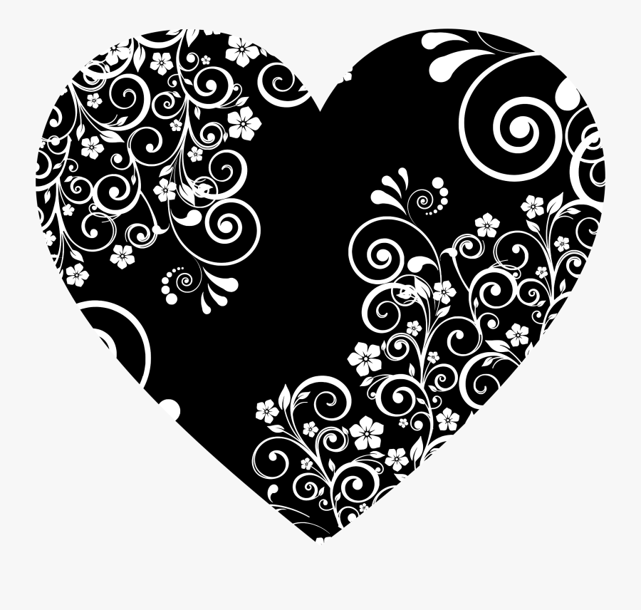 Transparent Bmx Clipart - Floral Heart Clipart Black White, Transparent Clipart