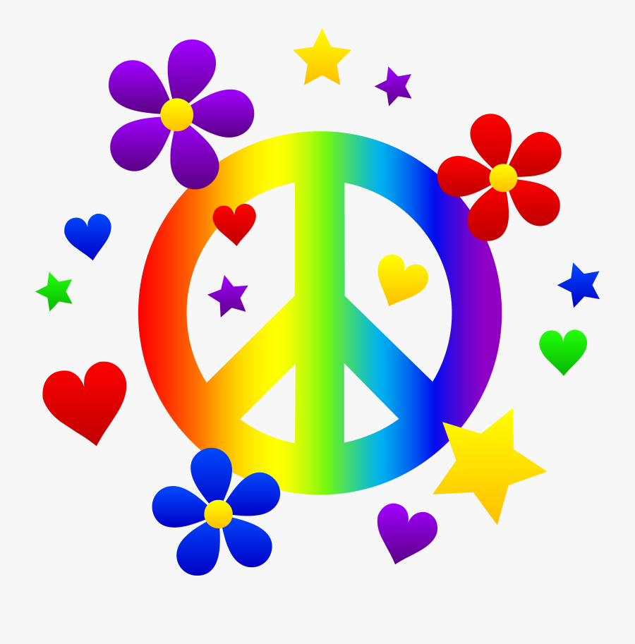 Peace Signs Peace Sign With Flowers Hearts And Stars, Transparent Clipart
