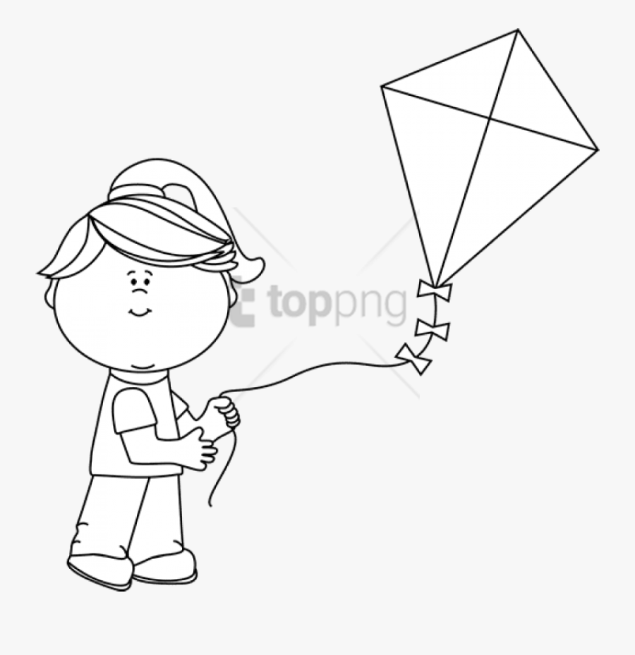 Free Png Black And White Girl Flying A Kite - Holding Kites Clipart Black And White, Transparent Clipart