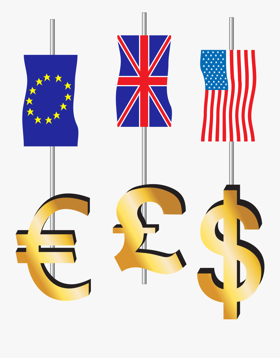 Euro Pound Dollar Signs And Flags Png Clipart - Dollar Pound And Euro Signs, Transparent Clipart