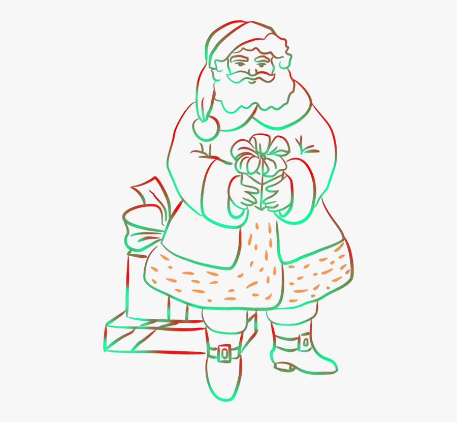 Christmas Tree Santa Claus Silhouette Line Art Drawing - Santa Claus Line Drawing, Transparent Clipart
