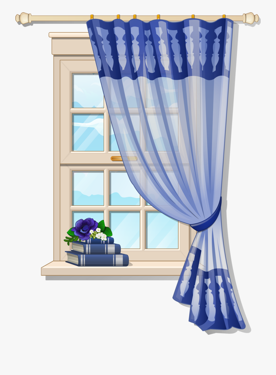 Window With Blue Curtons - Window Clip Art, Transparent Clipart