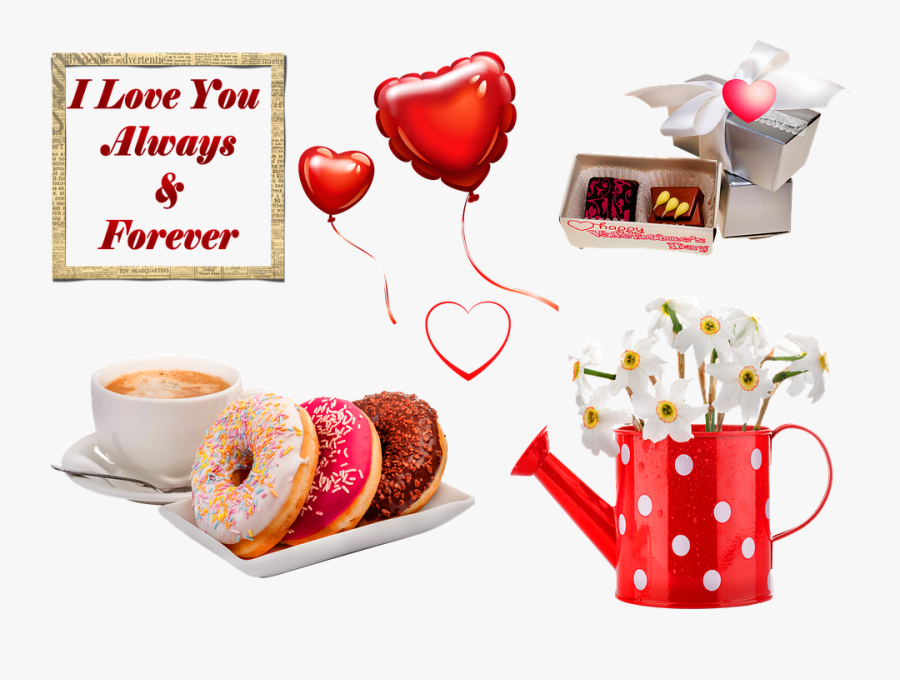 Valentine"s Day Clip Art, Chocolates, Donuts And Coffee - Кафе На Свети Валентин, Transparent Clipart