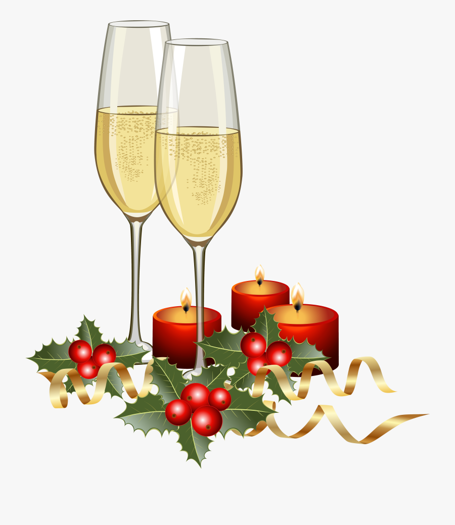 And Candles Png Clipart - Christmas Champagne Glasses Clipart, Transparent Clipart