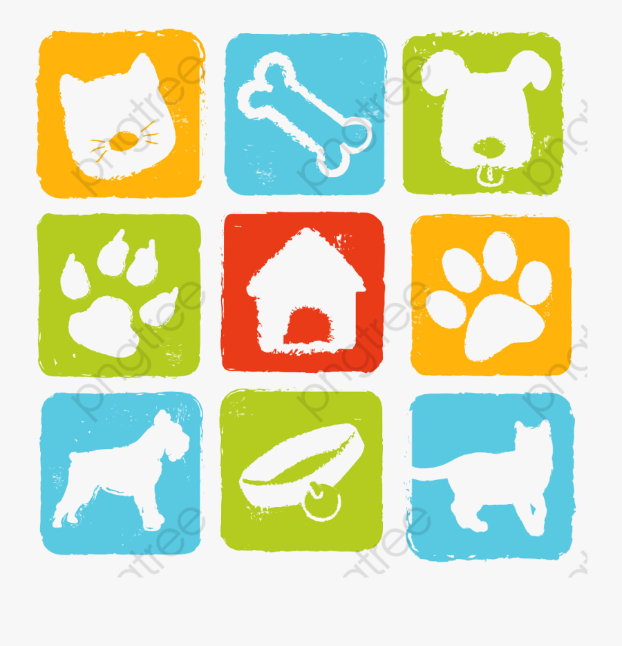 Color Hand-painted Cat Footprints And Dog Footprints, - Icon, Transparent Clipart