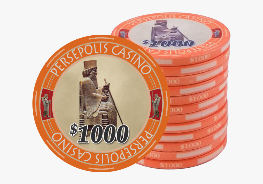 Persepolis Casino Orange $1000 Ceramic Poker Chip - Poker Set, Transparent Clipart