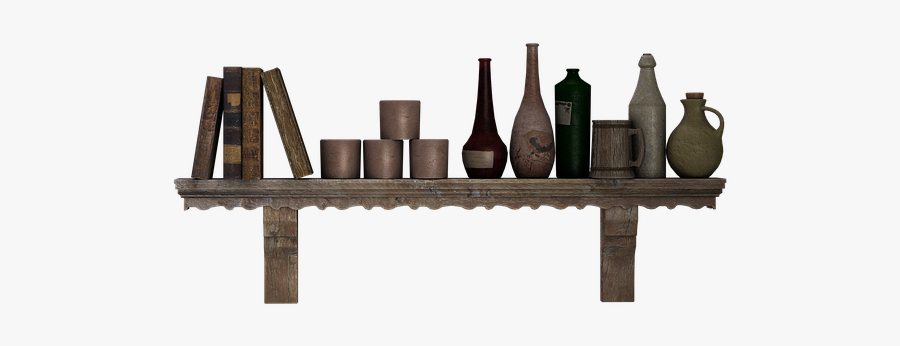 Shelf, Wall Shelf, Wooden Shelf, Bottles, Jugs, Books - Shelf, Transparent Clipart