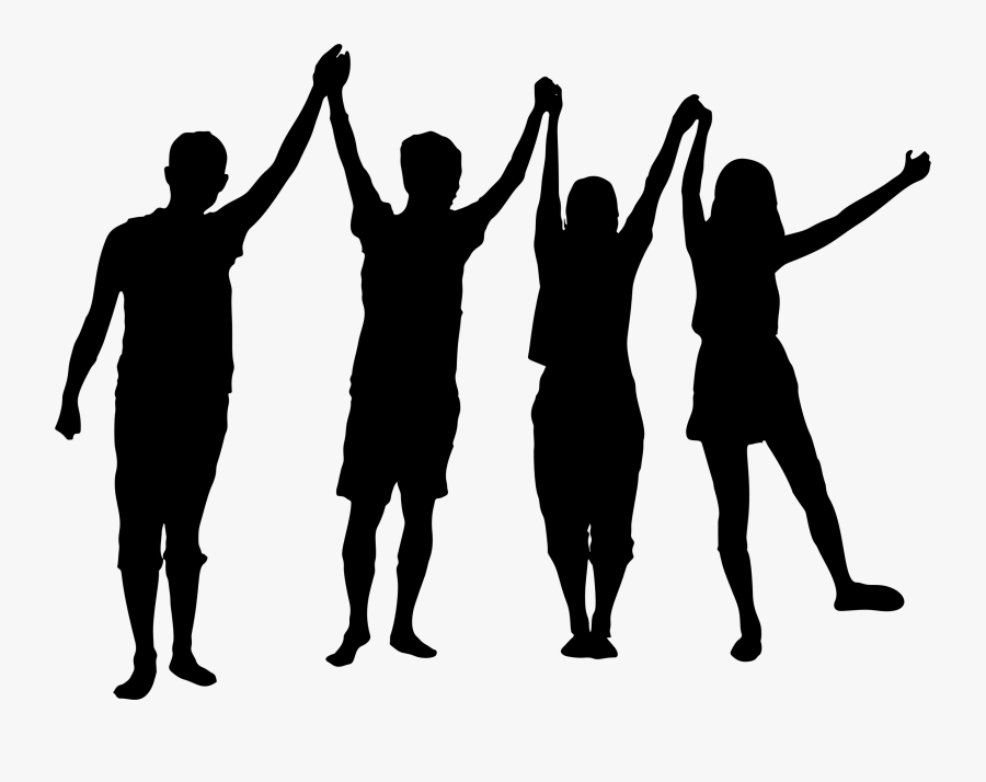 Cheering People Clip Art - Four People Silhouette, Transparent Clipart