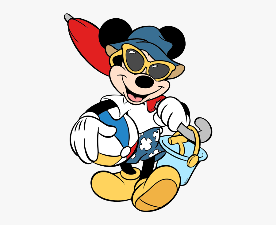 Going To The Beach Cheering Mickey Mouse - Beach Mickey Coloring Page, Transparent Clipart
