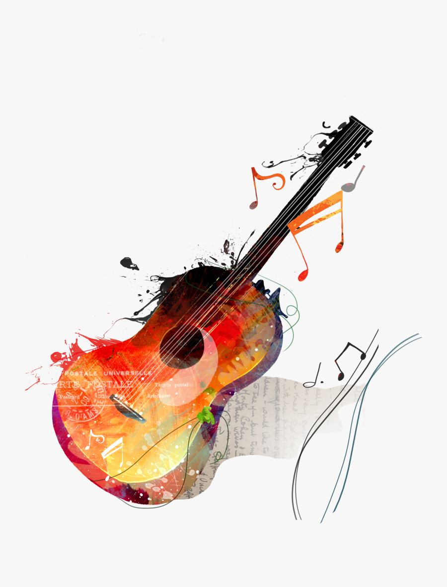 Watercolor Guitar Canvas Painting Drawing Free Clipart - Music Instrument Png, Transparent Clipart