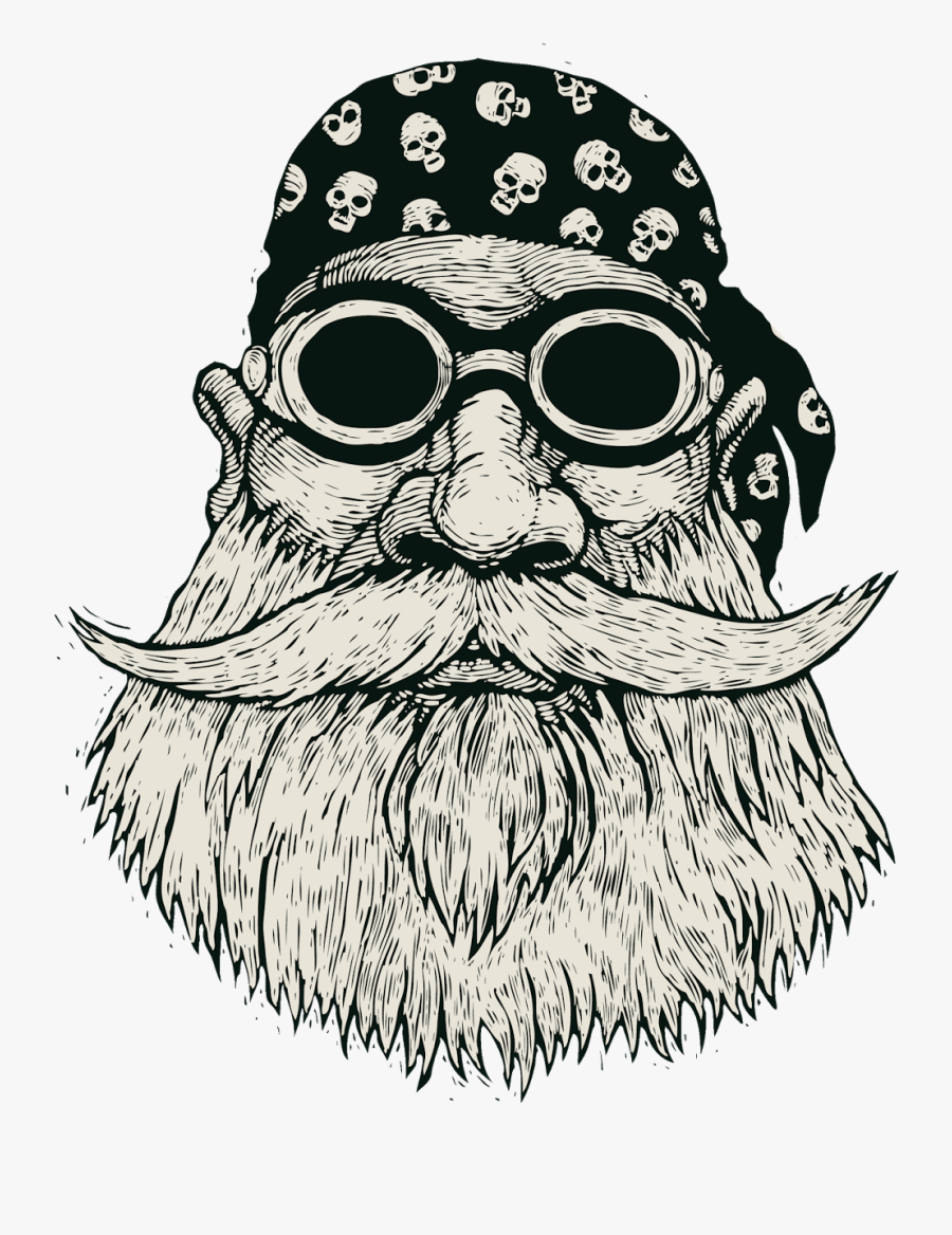 Biker Clipart Bearded - Cartoon Old Biker Man, Transparent Clipart