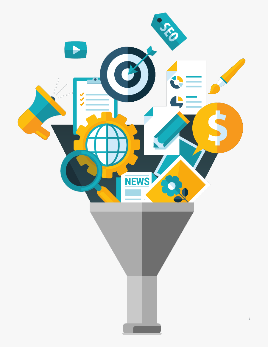 All Online Business Tools Falling In A Funnel Clipart - Marketing And Sales Png, Transparent Clipart