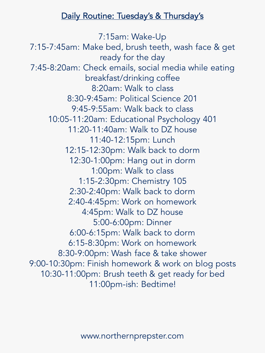 Daily Routine Schedule For College Students, Transparent Clipart