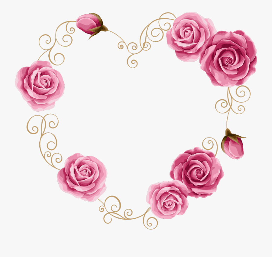 #roses #swirls #heart #gold #wreath #border #frame - Wedding Flower Clipart Pink Rose, Transparent Clipart