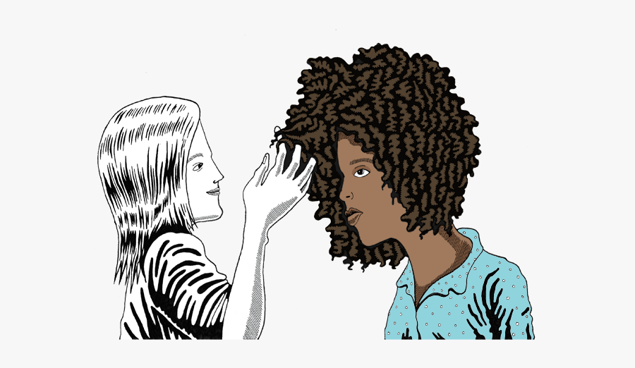 White Girl Touching Black Girl Hair, Transparent Clipart