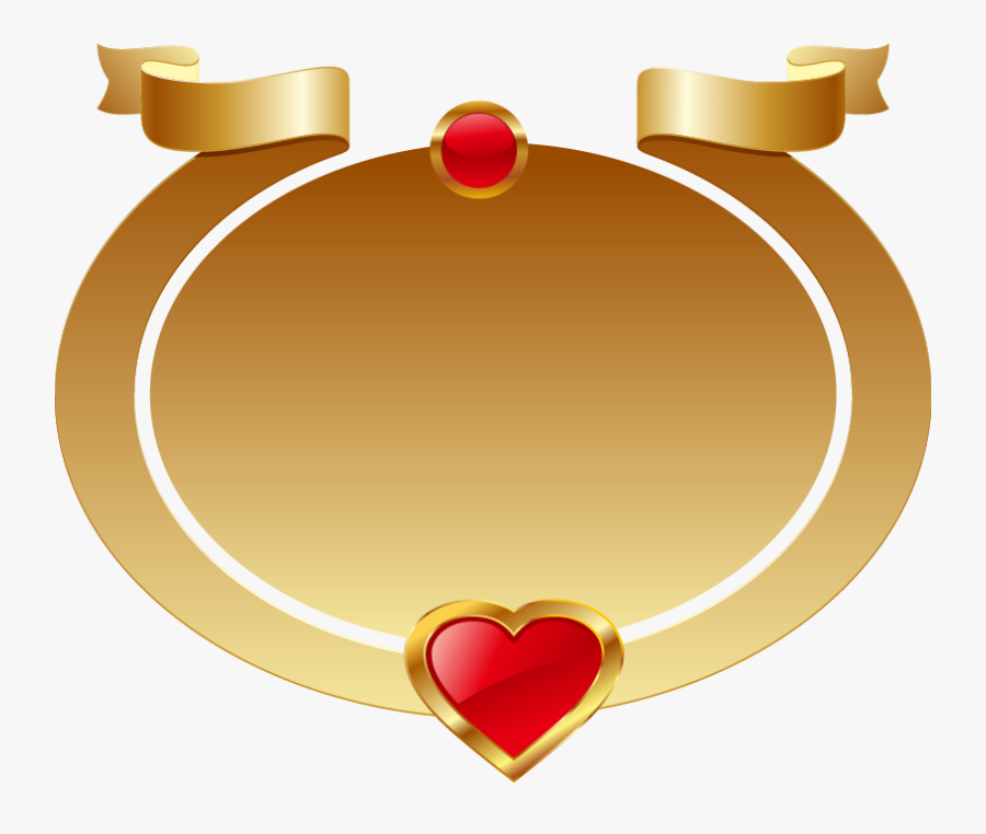 Gold Oval Frame Red Heart-shaped Ribbon - Picture Frame, Transparent Clipart