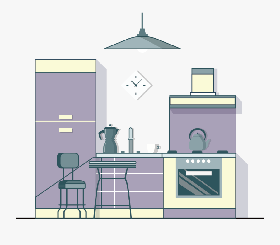 Fridge Clipart Messy Kitchen Table - Purple Kitchen Cartoon, Transparent Clipart
