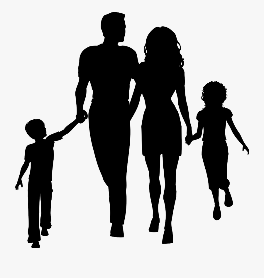 Family Silhouette Clip Art - Black Happy Family Cartoon, Transparent Clipart