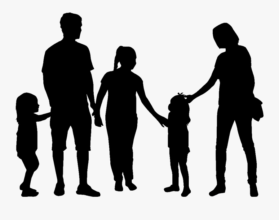 Family Silhouette Clip Art - Silhouette Family Of 5, Transparent Clipart