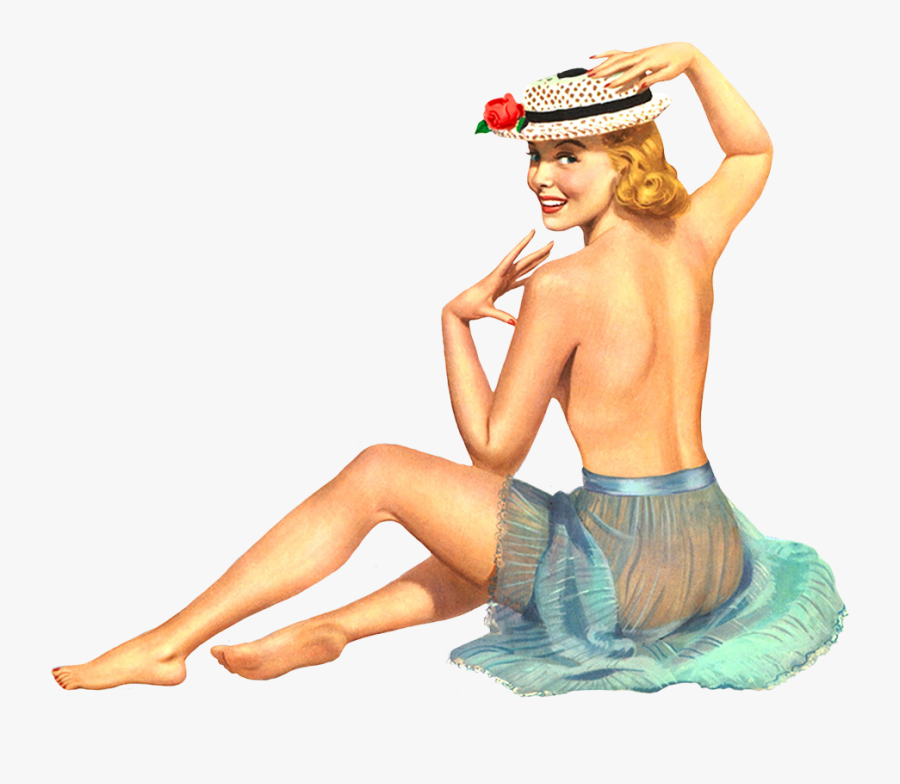 Retro Clip Art Of Women In Neglige - Vintage Pinup Girl Art, Transparent Clipart