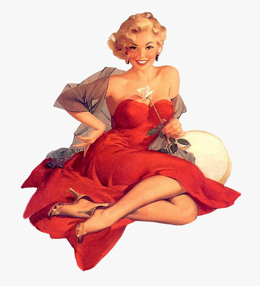 Vintage Clip Art Women In Red Retro - Vintage Pin Up Girl Png, Transparent Clipart