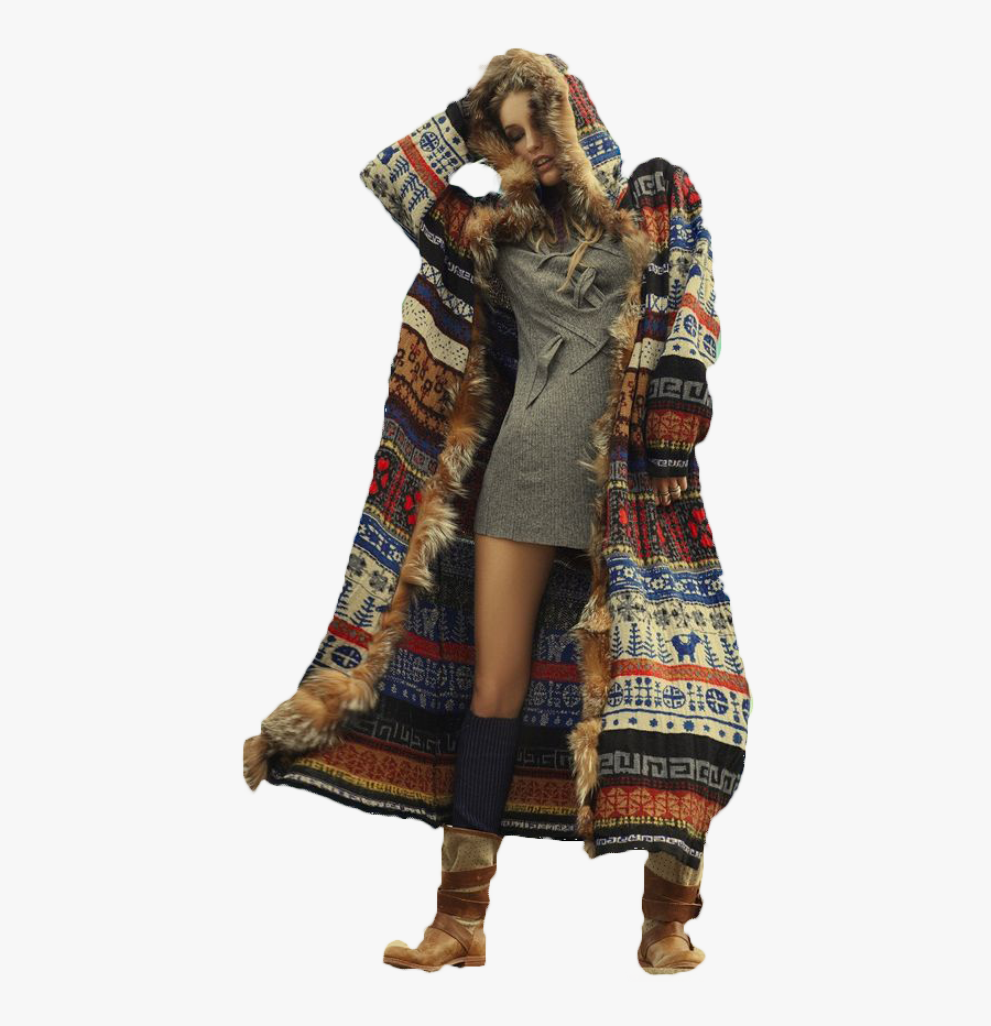 Clip Art Boho Coat Bohemianism Style - Long Cardigan Hood Boho, Transparent Clipart