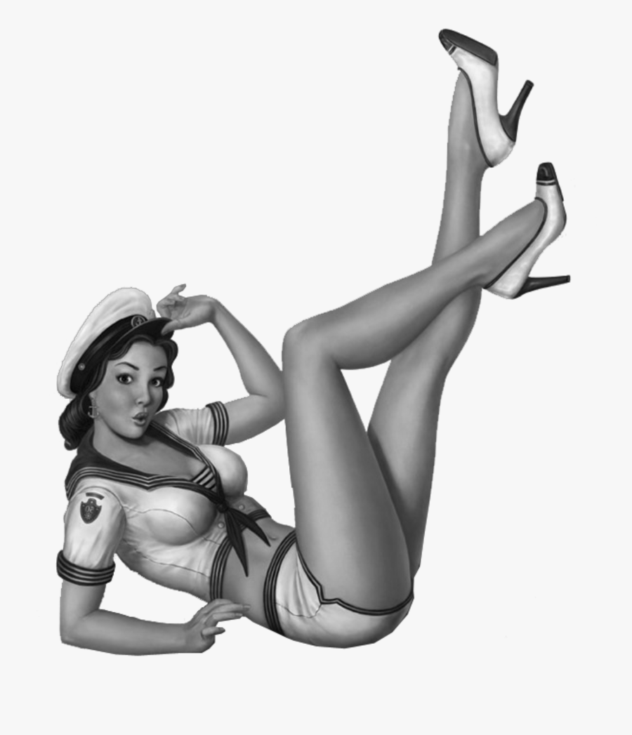 #blackandwhite #pinupgirl #pinup #sailor #woman #girl - Sailor Pinup, Transparent Clipart