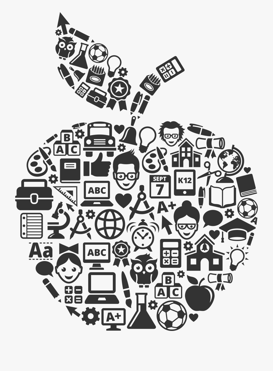 Apple School Clip Art Black And White, Transparent Clipart