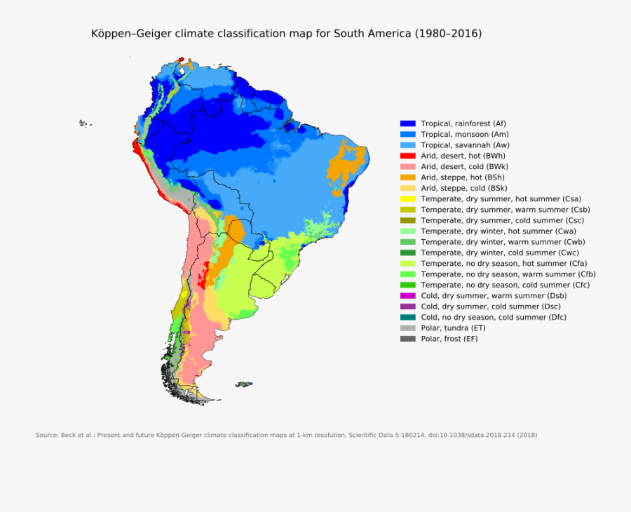 Transparent South America Clipart - Koppen Climate Classification South America, Transparent Clipart