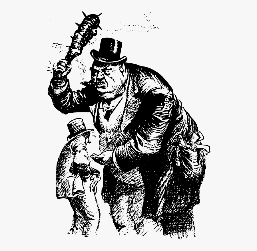 Man Beats Man With Club - Editorial Cartoon Black And White, Transparent Clipart