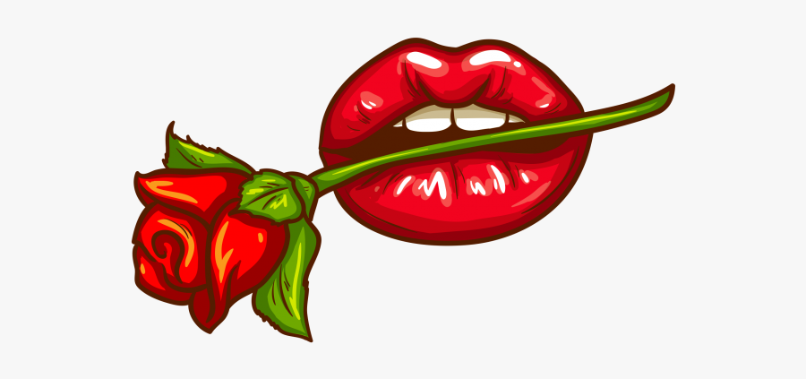 Beautiful Red Lips With Rose Png Image Free Download - Drawings Of Cartoon Lips, Transparent Clipart