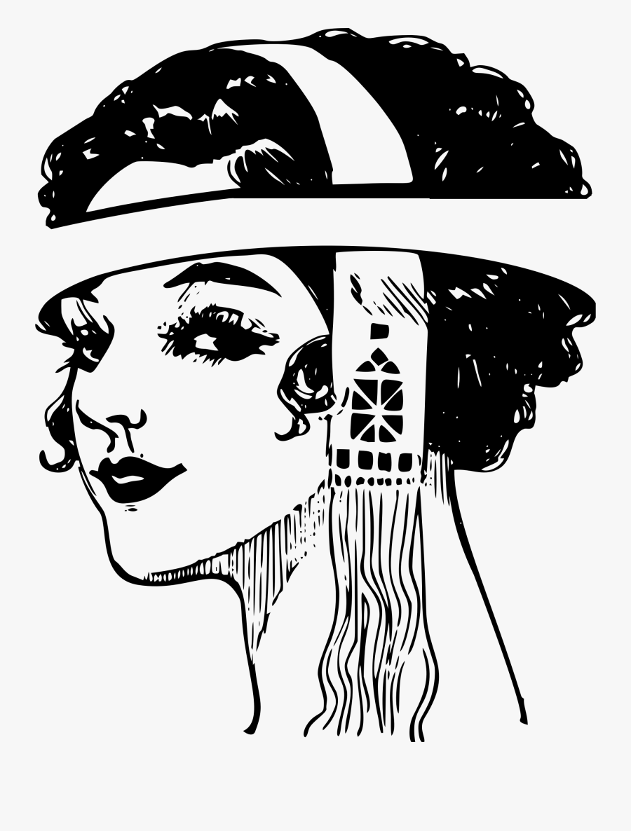 Line Art Clipart Vintage - Vintage Woman Face Drawing, Transparent Clipart