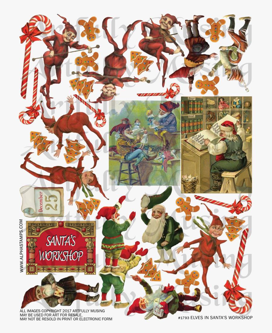 This Collage Sheet Contains Lots Of Elves, Santa In - Cartoon, Transparent Clipart