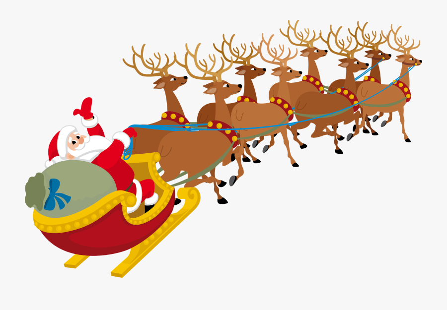 Santa Claus Reindeer Sled Clip Art - Christmas Pictures Santa Sleigh, Transparent Clipart