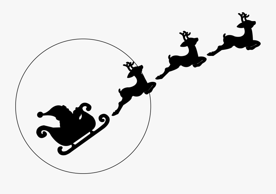 Santa Sleigh Reindeer Silhouette Png For Kids - Santa And Reindeer Silhouette, Transparent Clipart