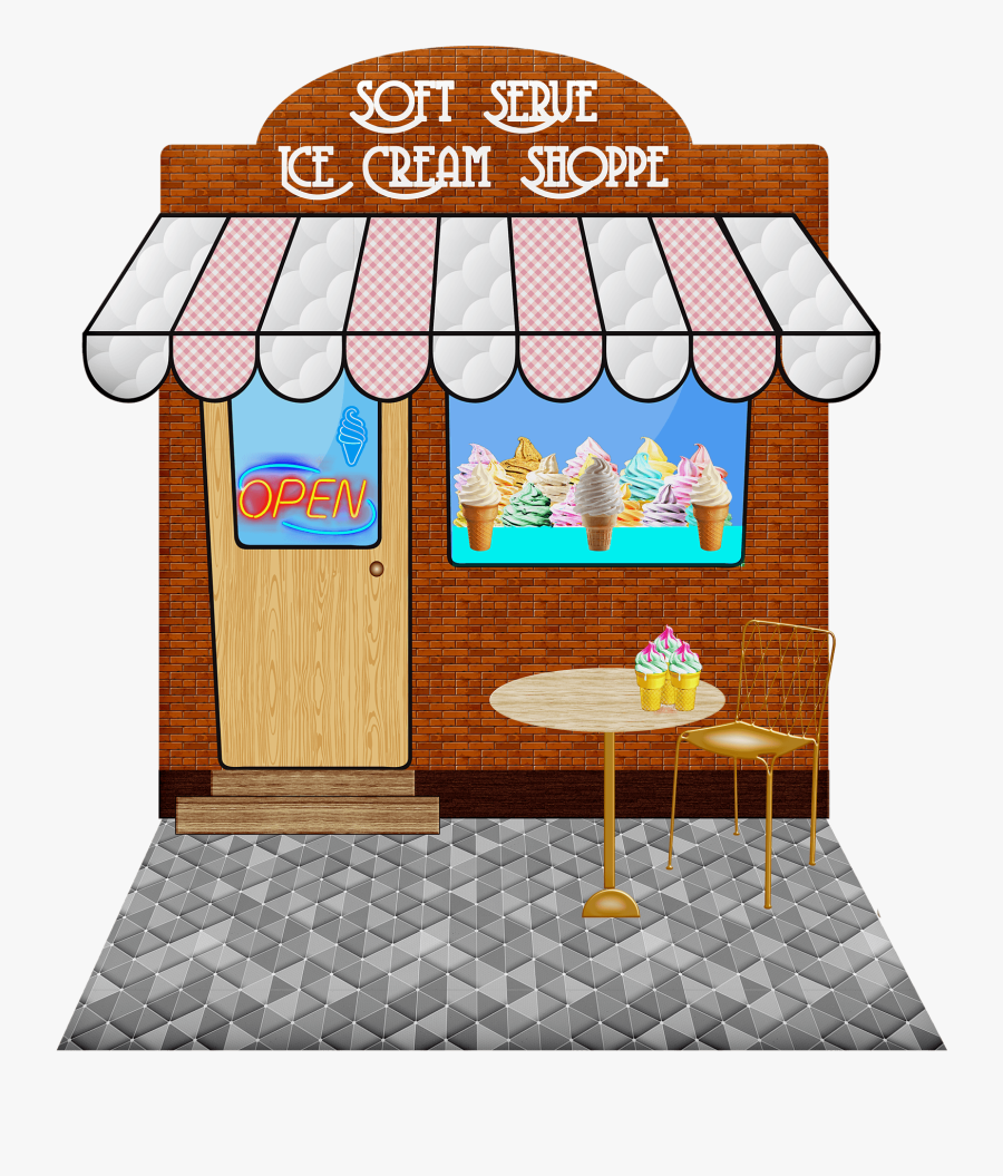 Ice Cream Shop, Outdoor Café, Brick Ice Cream Store - Plywood, Transparent Clipart