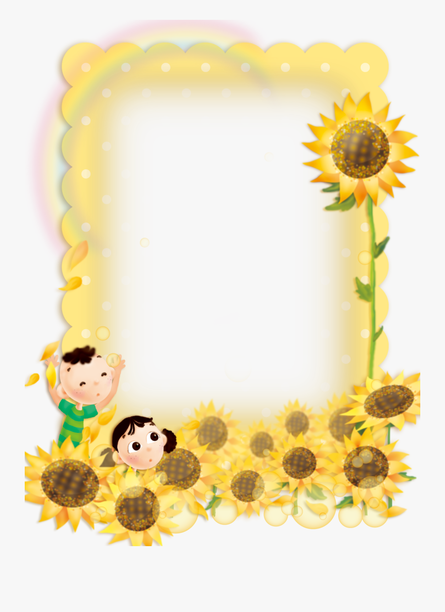 Cute Child Sunflower Border Background - Sunflower Border Design Portrait, Transparent Clipart