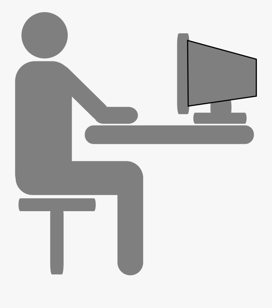 User, Desk, Grey, Screen, Work, Office, Computer - Person Sitting At Computer Clipart, Transparent Clipart