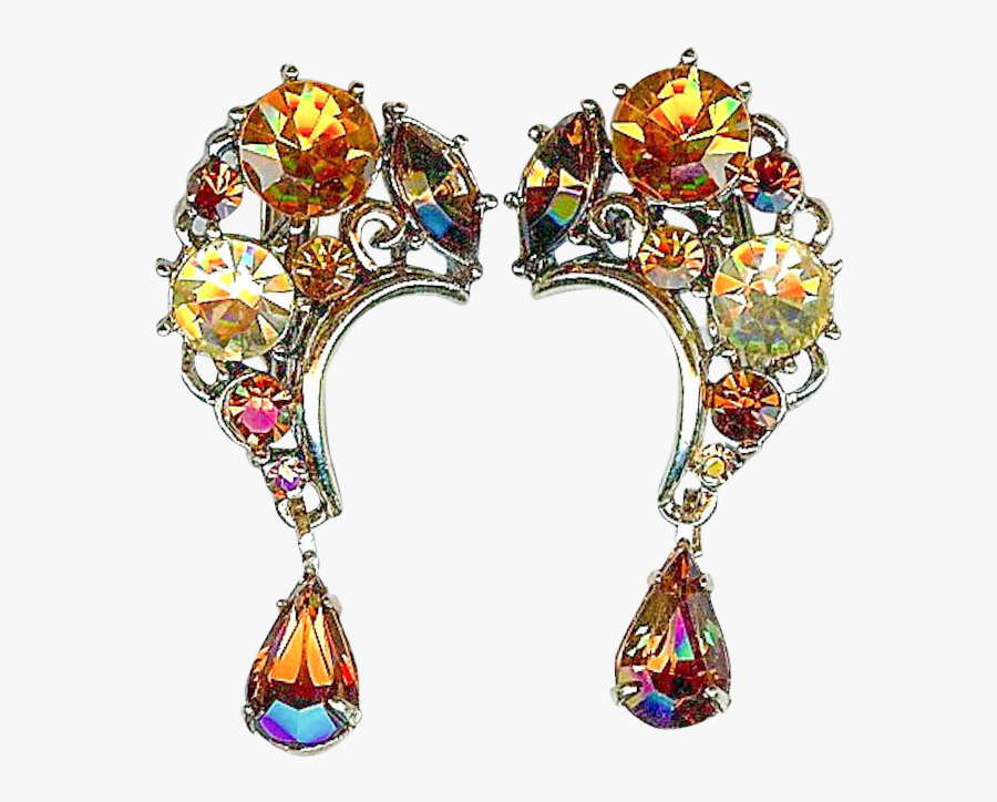 Scarce Vintage Lisner Citrine Amber Topaz Rhinestone - Earrings, Transparent Clipart