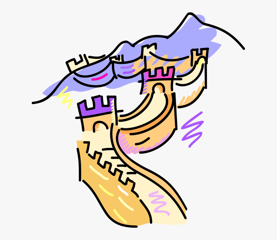 Vector Illustration Of Great Wall Of China Fortification - Weather Like In Asia, Transparent Clipart